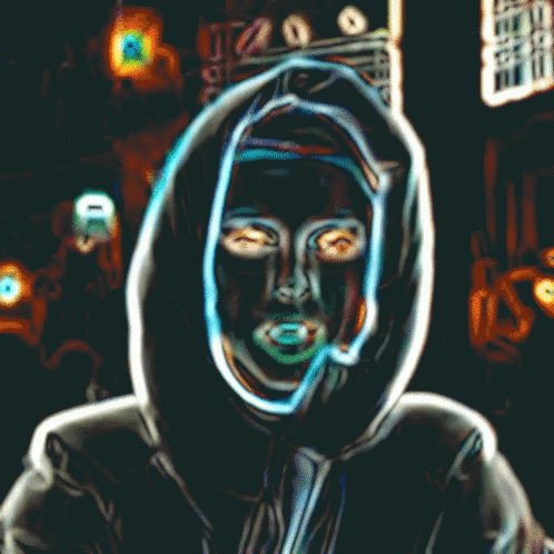 an image of a man with a hoodie looking like he has a face painted