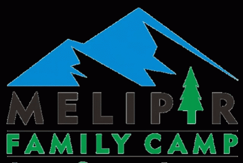 melpar family camp logo, with mountains and trees in the background