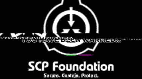 the scp foundation logo on black and white
