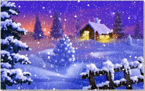 animated winter scene with snow and a snow - covered village