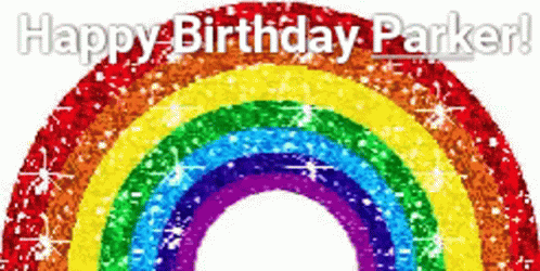 a card with a rainbow and a frame for a birthday