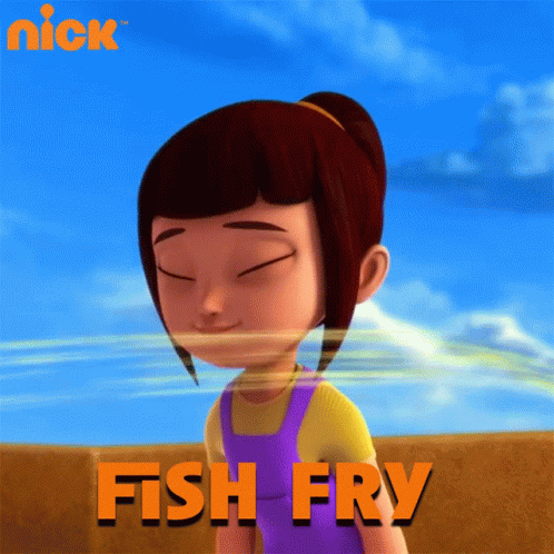 an animated girl staring at soing with the caption fish fry