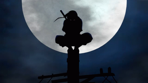 silhouette of woman sitting on top of a tall pole with the moon rising over