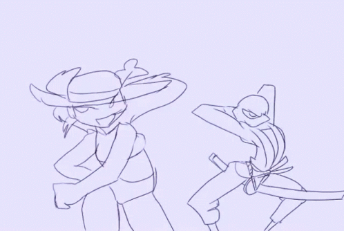 a drawing of two cartoon characters dancing