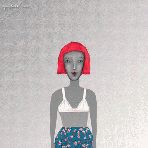 an animation of a person with blue hair