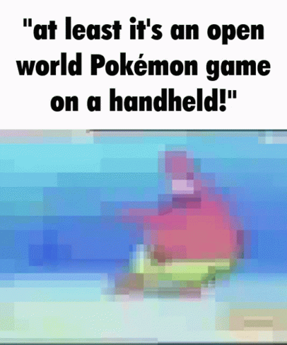 a poster with the message let't go let an open world pokemon game on a handheld
