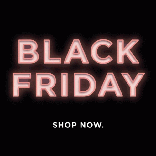 the words black friday are on display in front of a dark background