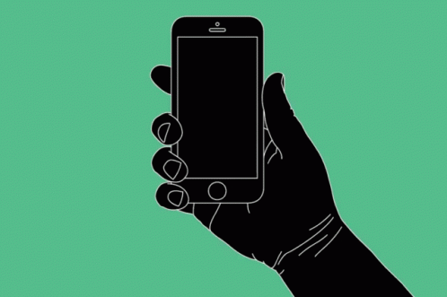 the image shows an illustration of a person's hand holding a cell phone