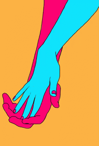 colored hands on blue background on a black border