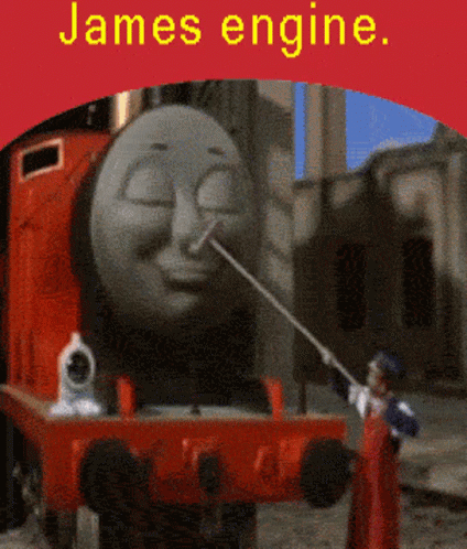 this poster is all captioned with the character james engine
