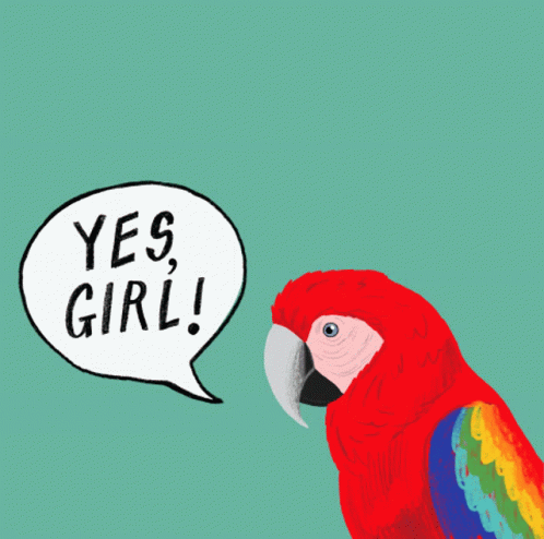 a colorful parrot sitting on its chest in front of a speech bubble