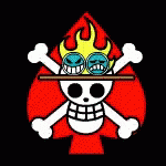 a pixeled picture of a pirate with skulls on it