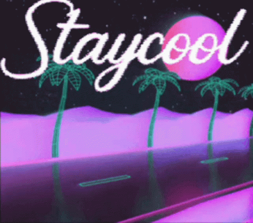 the cover art for stay cool, which includes a car driving through a desert with palm trees