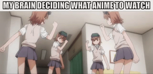anime scene with caption saying i'm in blowing what am i to watch