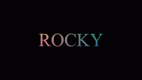 the word rocky written in a multicolored type