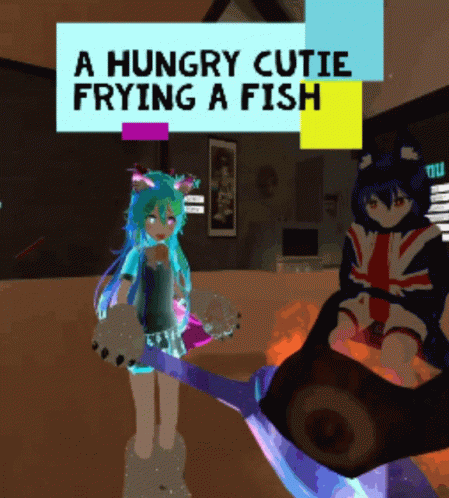 a video game is about a hungry little fish and the cat is a girl