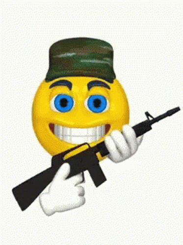 an emoj character with a machine gun