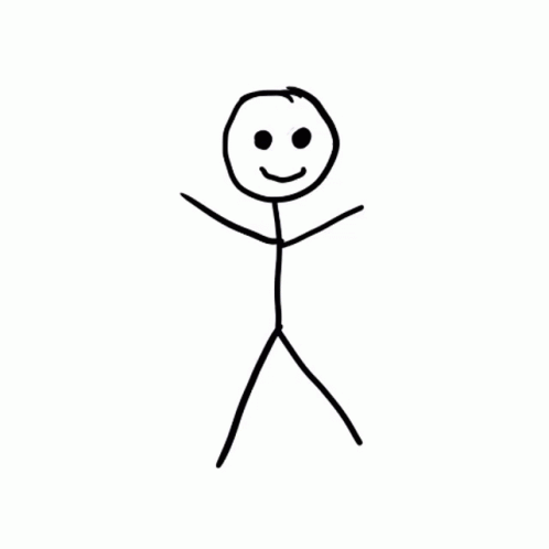 a cartoon figure with arms spread out with one leg raised in the air and another arm out, making an outline of a smiling man