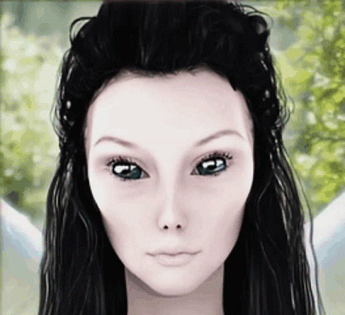 a close - up image of an alien girl with long hair