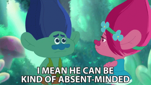 two animated characters with one saying i mean he can be kind of absent - minded