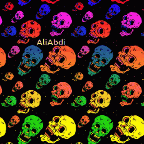 a bunch of skulls all with colored paint on them