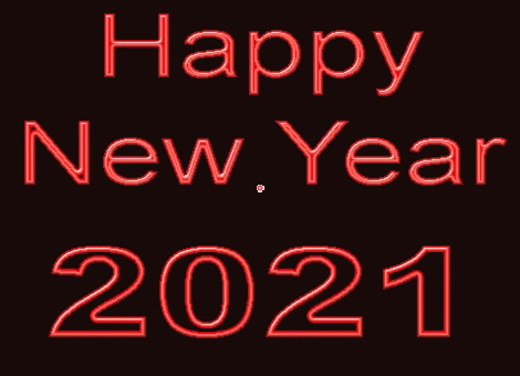 a happy new year message, in a blue neon font