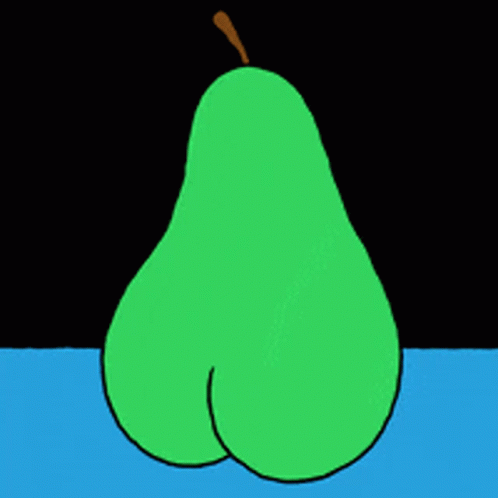 a pear is sitting on the table with its stem in the center