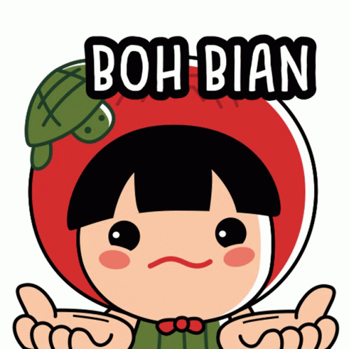 a blue and green cartoon character with the word boh bin