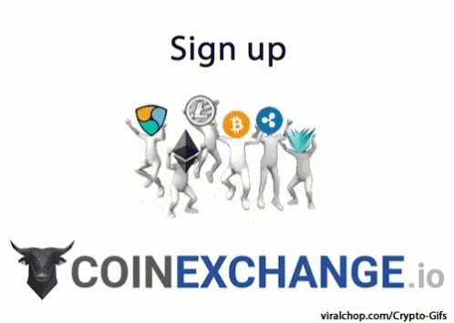 a man standing in front of a sign with coin exchange logos