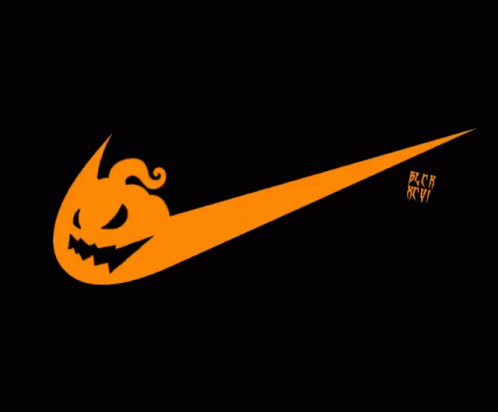 a close - up of a nike logo with a scary face
