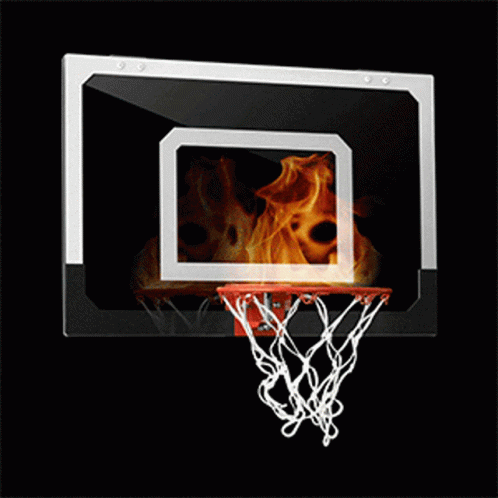 a basketball hoop with blue fire inside it