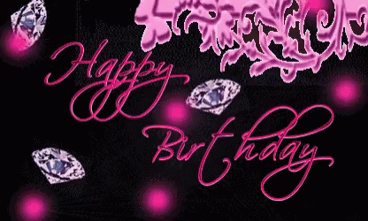 birthday greeting with diamond rings and purple lighting