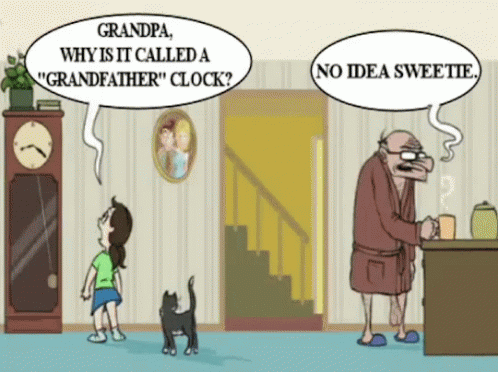 a cartoon image with a  and an old man