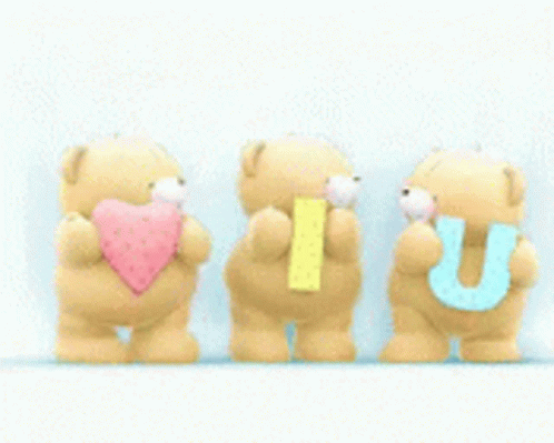 the three bears are holding up letters to spell out