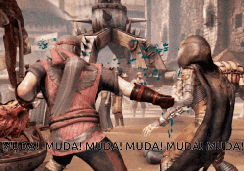 two knights with armor facing each other and the words'murda mudal muda murai murda mudal mudaa'on the left