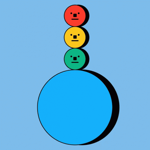 three balls in a circle with faces drawn on top