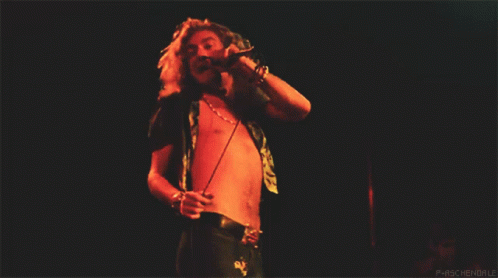 a man with long hair on stage singing