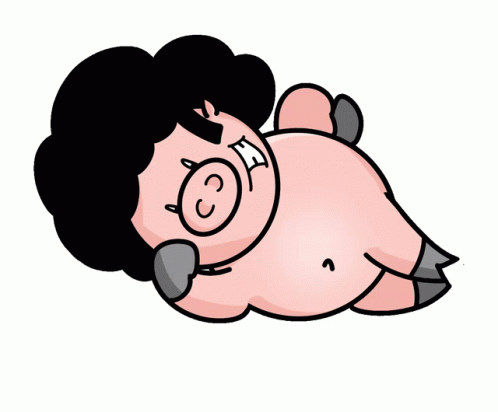 cartoon pink pig sleeping on his back