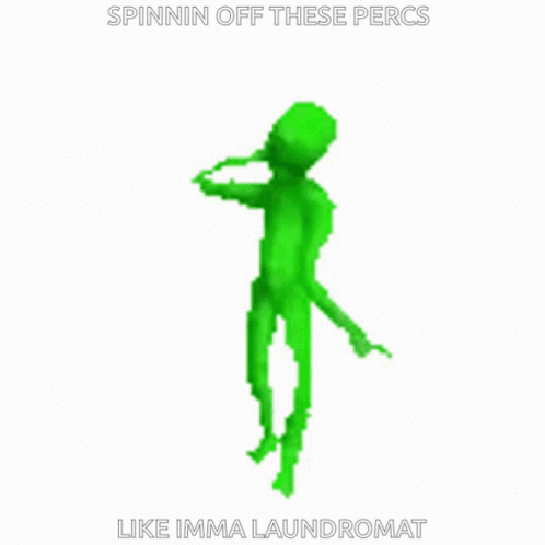 a silhouetted figure wearing green with the caption'i like ima laundromat '