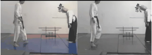 four pictures show two men doing tricks on their feet