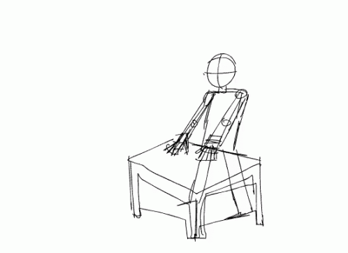 a drawing of a person sitting on a chair
