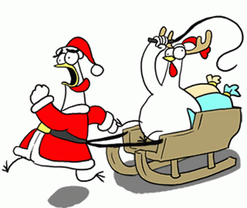 cartoon figure on sled pulling snowman in winter clothes