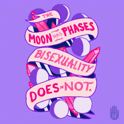 a pink and blue artwork with a hand holding some hearts and two signs that say, the moon phases homosexualityxquity does not