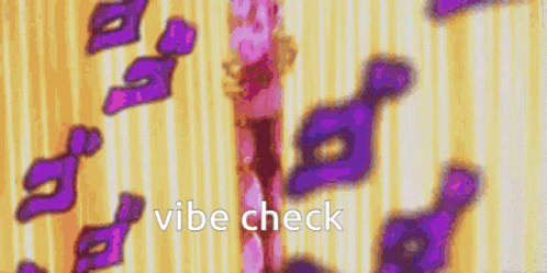 a blue and purple wall with the words vibe check in red letters