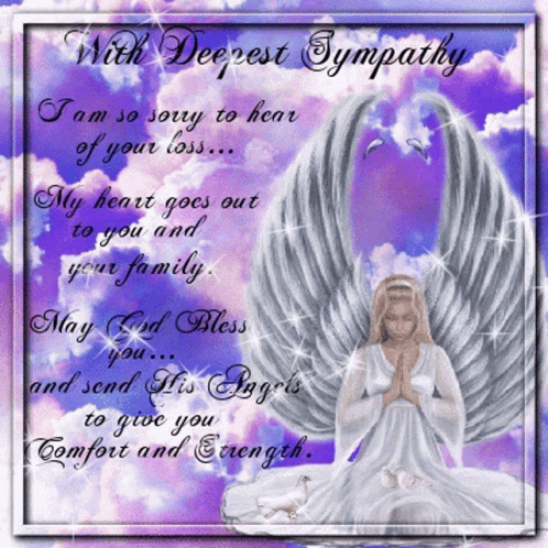 an angel with wings saying not deepest sympathy