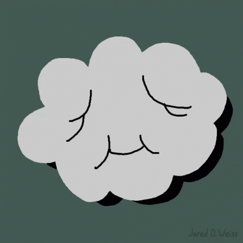 a white cloud with its eyes closed is in the shape of a happy face
