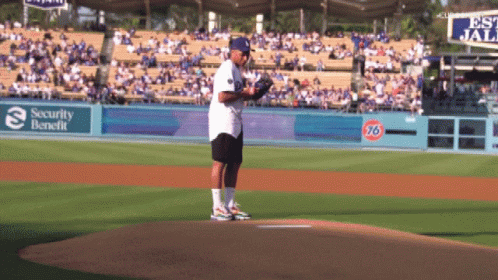 baseball pitcher standing on the mound in a stadium
