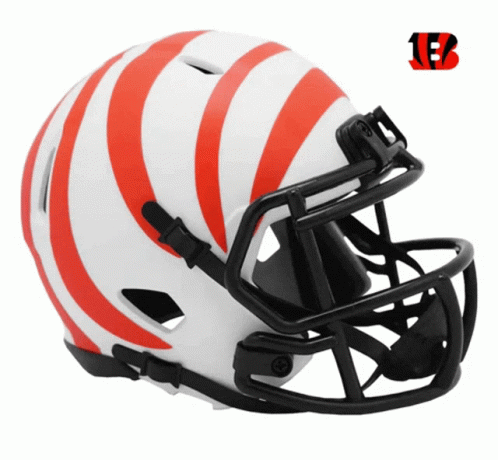 the helmet is white and blue and has stripes