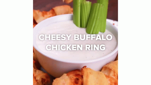 a cup filled with cheese buffalo chicken rings