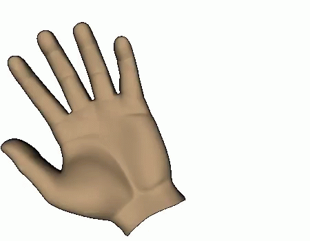 a blue plastic hand that is outstretched in front of a white background